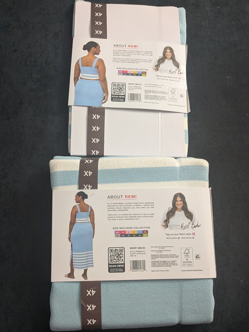 NWT! Edited By Remi Bader Blue & White Knit Maxi Skirt & Crop Top Set - Picture 5 of 10